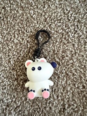 Cute White Bear Keychain Clip-On Accessory with Pink Accents